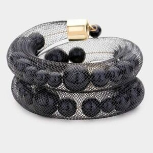 Women's Black Mesh Pearl Bracelet – Brand New Adjustable Jewelry